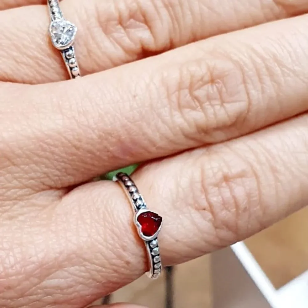 Ring 925 S heart shape zircônia or red stone